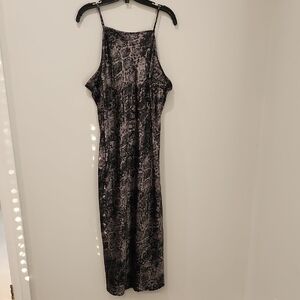 Calvin Klein Jeans Black and Gray Snake Patterned Silky Midi Dress